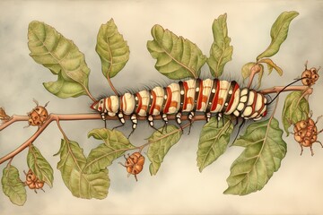 Exquisite Watercolor Drawing of a Monarch Caterpillar: Intricate Details and Delicate Linework, generative AI