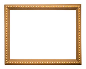 vintage horizontal golden wooden picture frame isolated on white background with cut out canvas