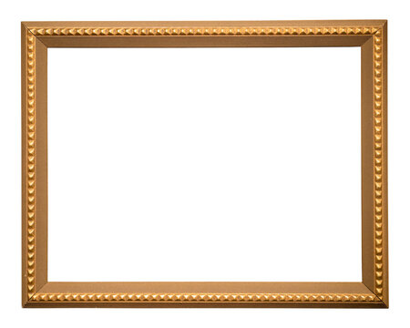 vintage horizontal golden wooden picture frame isolated on white background with cut out canvas