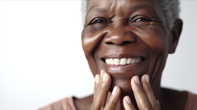 A serene portrait captures a beautiful African senior woman. Generative AI