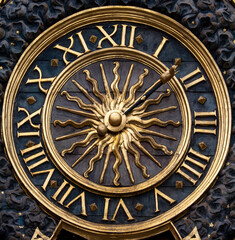 Detail closeup of the Gros Horloge, the big clock in Rouen, France.