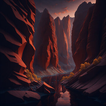 Canyon K&uuml;nstlerisch Fluss Wasser Rot