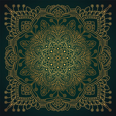 Elegant ornamental square Golden Mandala design vector illustration on a dark background