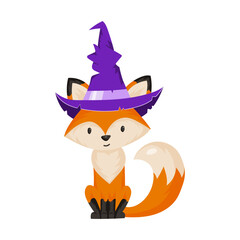 Cute Halloween fox wearing purple witch hat