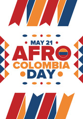 Afro-Colombian Day in Colombia. Celebrate annual in May 21. Freedom day poster. National holiday. Colombian flag. Afro-Colombian culture, history and heritage. Tradition pattern. Vector illustration