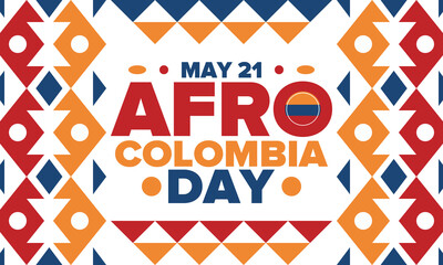 Obraz premium Afro-Colombian Day in Colombia. Celebrate annual in May 21. Freedom day poster. National holiday. Colombian flag. Afro-Colombian culture, history and heritage. Tradition pattern. Vector illustration