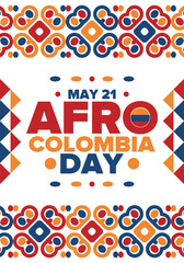 Obraz premium Afro-Colombian Day in Colombia. Celebrate annual in May 21. Freedom day poster. National holiday. Colombian flag. Afro-Colombian culture, history and heritage. Tradition pattern. Vector illustration