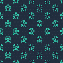 Green line Target sport icon isolated seamless pattern on blue background. Clean target with numbers for shooting range or shooting. Vector