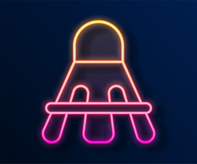 Glowing neon line Badminton shuttlecock icon isolated on black background. Sport equipment. Vector