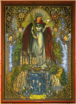painting of hl. Barbara in Gothic church, Burgenland, Austria