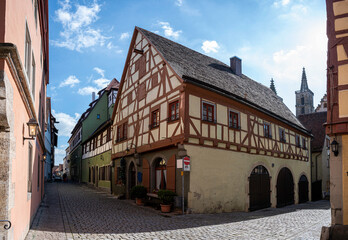 Half-timbered house in Rothenburg ob der Tauber, Germany. Historic old town.