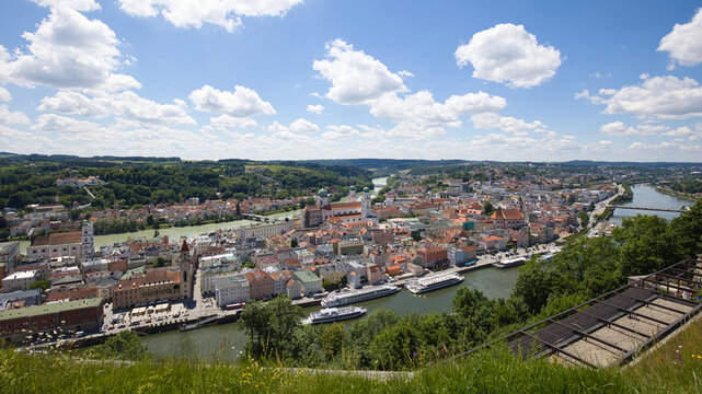 View from Veste Oberhaus down to the Bavarian city Passau in Germany.