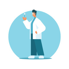 A man in a lab coat holding a test tube.