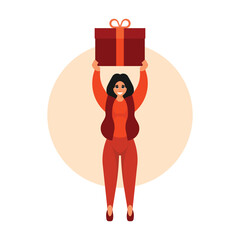 A woman holding a gift box Vector illustration in a flat style