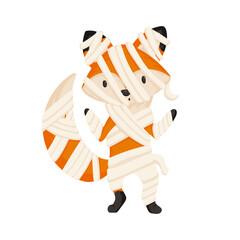 Cute and spooky Halloween fox in mummy costume