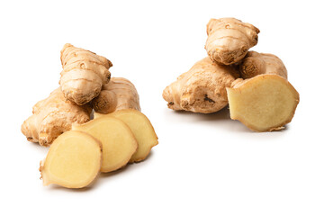 Ginger root isolated on white background.