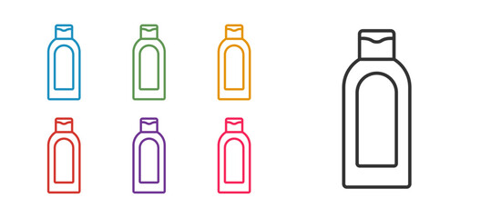 Set line Bottle of shampoo icon isolated on white background. Set icons colorful. Vector
