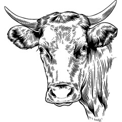 Hand drawn Cow Head Sketch Illustration