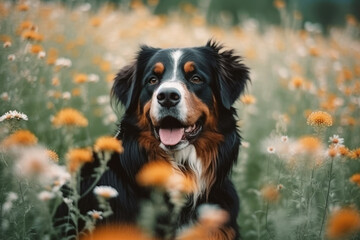 Portrait of cute bernese shepherd outdoors