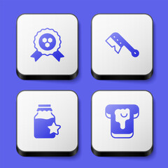 Set Honey award, Beekeeping brush, Jar of honey and Bread with icon. White square button. Vector