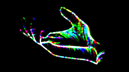 Multicolored shape of human hand isolated on black background. Illustration.
