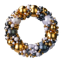 Alphabets letter O of jewelry balls in black and yellow gold and pearls. Jewelry balls font Isolated on transparent background. 3D render