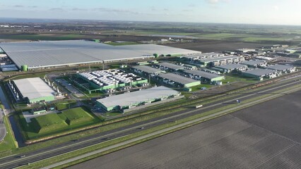 Aerial view of datacenter exterioir. Large scale computing infrastructure.