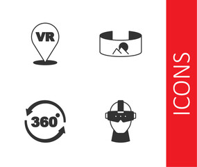 Set Virtual reality glasses, 360 degree view and icon. Vector
