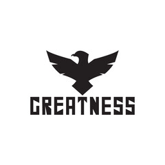 G R E A T N E S S - Motivational Design with Eagle as a symbol of freedom. Typography T-shirt design.  (sign, symbol, icon, design element)