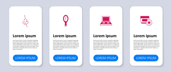 Set Sunscreen cream in tube, Eye shadow palette with brush, Hand mirror and Acne. Business infographic template. Vector