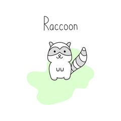 Vector illustration of cute raccoon in doodle style.