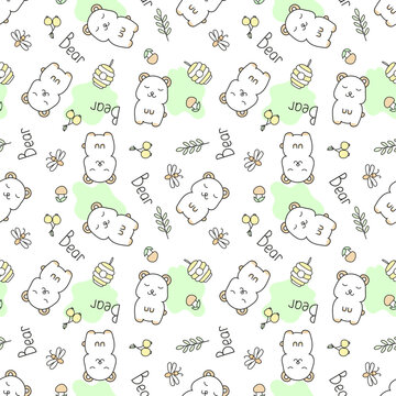 Vector illustration of cute bear seamless pattern