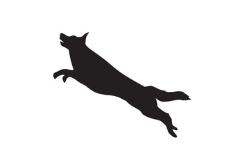 Running dog silhouette vector isolated on white. Dog jumping. 