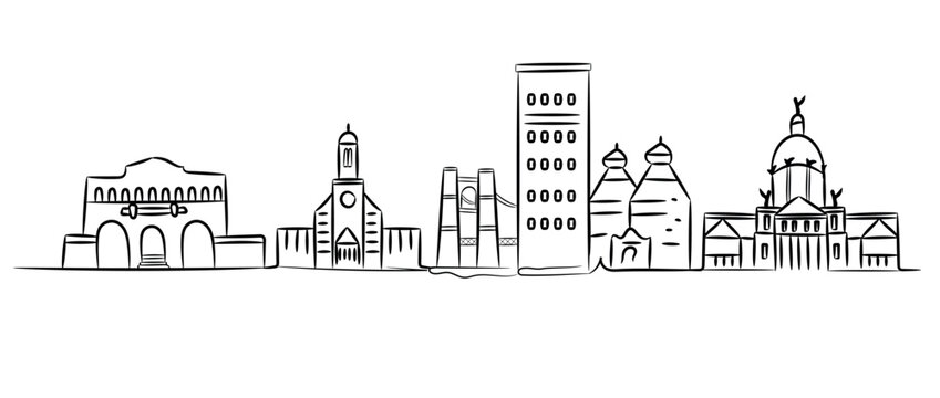 Waco city skyline outline doodle