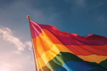 Lgtbiq waving rainbow flag freedom in the sky