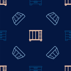 Set line Chest of drawers, Mattress and Wardrobe on seamless pattern. Vector