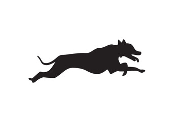 Running dog silhouette vector isolated on white. Dog jumping. 