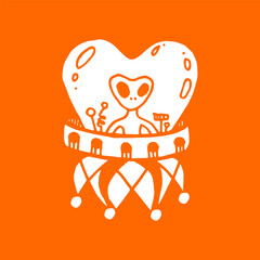 alien spaceship illustration on orange color