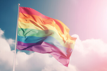 Lgtbiq waving rainbow flag freedom in the sky