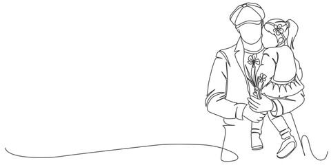 Fathers day line art style vector illustration, father and daughter line art hand drawn illustration