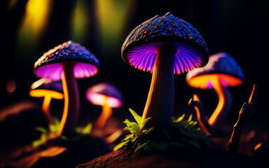Glowing Mushroom in Forest Created with AI Generation Tools