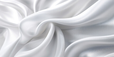 White silk glitter luxury fabric background, macro close up, copy space. Wave, textured. AI Generated