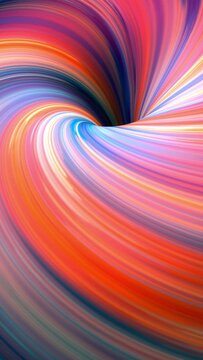 Colorful abstract 3D spiral vortex background loop. Vertical video.