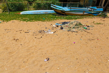 Fototapeta na wymiar Rubbish on the beach in Sri Lanka