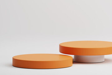3D render orange surface double rounded product display podium on white copy space background
