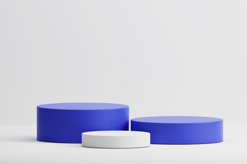 3d rendering minimal white and blue product display showcase podium on white background