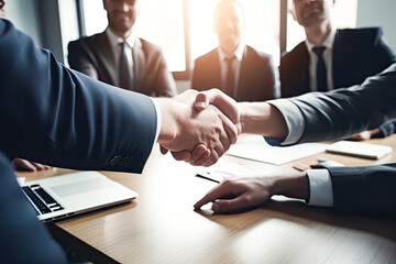 Business people shaking hands during meeting, high quality generative AI