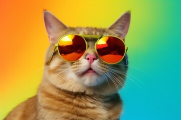 sunglasses cat neon cute colourful animal fashion pet portrait funny. Generative AI.