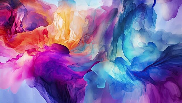 Abstract alcohol ink fluid video, motion background, colored moving liquid texture, creative art with dissolving material style with thick paint layers