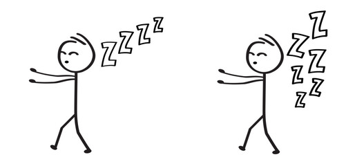 Sleepwalking or sleep walking. Cartoon clock sleep time. Face eye, sleep icon, night dreams and bedtime idea. Sleeping or walk sign. Sweet dreams. Zzz, Zzzz, snooze. Ringing eyes pictogram.